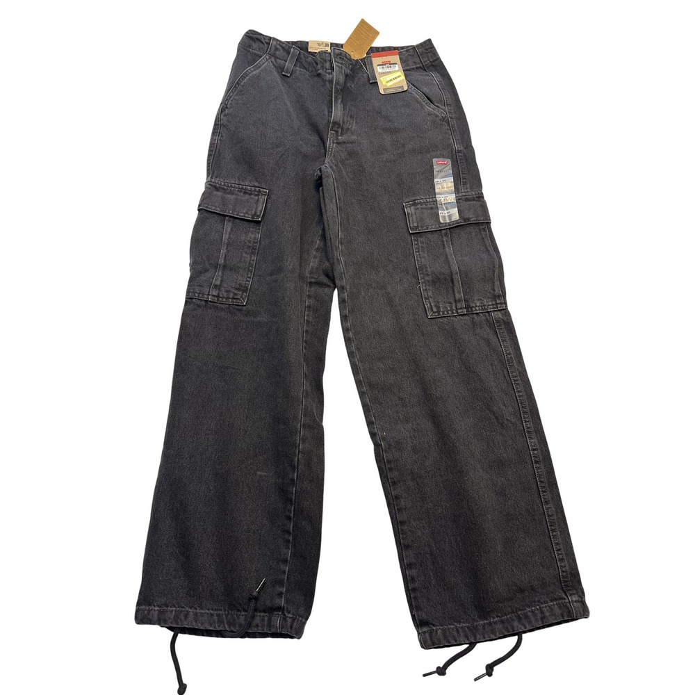 Levi's 94 Baggy Cargo Pants Womens‎ 25x30 Washed Black Utility Drawcord Hem